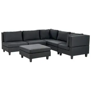 Corner Sofa with Ottoman UNSTAD Black Fabric Left Hand