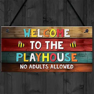 Red Ocean Welcome To The Playhouse Sign Hanging Garden Shed Summerhouse Sign Daughter Son Gifts