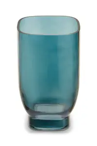 Interiors by Premier Blue Glass Vase, Minimalist Flower Vase, Decorative Glass Vase in Curves, Small Flower Vase for Living Room