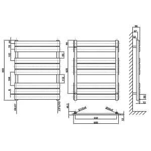 Designer Vertical White Single Panel Towel Radiator (H) 800mm x (W) 600mm, 1928 BTU.