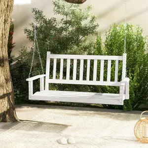 Costway 2-Person Porch Hanging Swing Chair Wooden Garden Swing Bench w/ Slatted Back