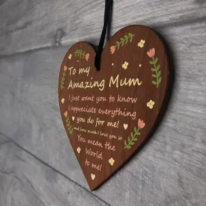 Red Ocean A Present For Mum Mothers Day Gifts Handmade Plaque Present Wooden heart hanging plaque Mother from daughter thank you