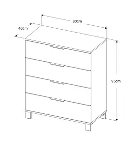 Furneo Modern White 4 Drawer Chest of Drawers Cabinet Storage Pine Effect Cozy 04