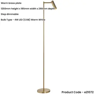 1250mm Floor Lamp - Warm Brass Modern Sofa Reading - Standing LED Light Base & Shade