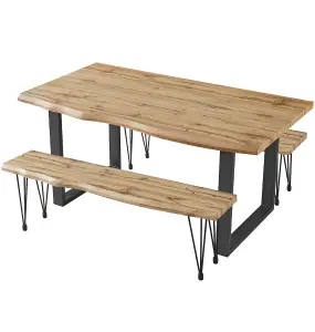 Hallowood Furniture Cullompton Large Dining Table (160cm) with 2 Dining Benches (150cm)