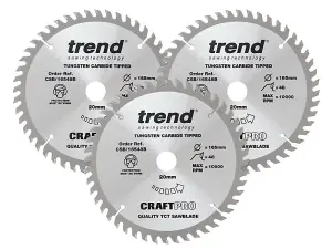 Trend CraftPro Plunge Saw Blade 165 x 20mm x 48T (Pack 3)