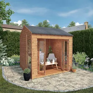 Mercia 8x8 ft with Bi-fold door & 2 windows Reverse apex Wooden Summer house