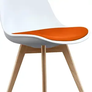 Soho White & Orange Plastic Dining Chair with Squared Light Wood Legs