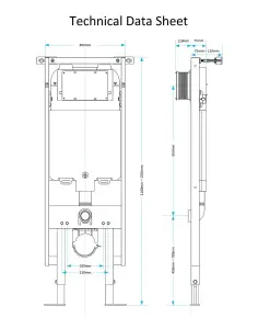 Rimless Wall Hung Toilet Pan with VIVA Slim Concealed Cistern Frame 1.14-1.35m & Square Gloss White Flush Plate