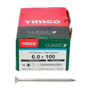 TIMCO Classic Multi-Purpose Countersunk A2 Stainless Steel Woodcrews - 6.0 x 100 (100pcs)