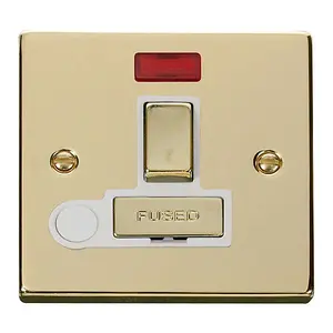 Polished Brass 13A Fused Ingot Connection Unit Switched With Neon With Flex - White Trim - SE Home