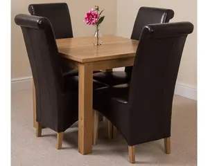 Oslo 90 x 90 cm Oak Small Dining Table and 4 Chairs Dining Set with Montana Brown Leather Chairs