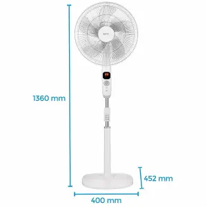 Igenix DF1670 Digital Pedestal Fan, 16 Inch, Ultra Quiet, 12 speeds LED Display, White