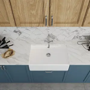 795mm - 1 Bowl Fireclay Butler Kitchen Sink - French Classic Tap &  Overflow