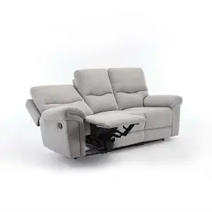 Fosse 3 Seater Manual Recliner Fabric Modern Living Sofa Light Grey