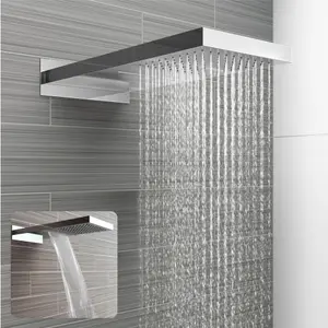 ENKI Chrome Rectangular Dual Fixed Stainless Steel Waterfall Shower Head 575 x 230mm