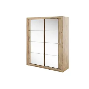 Lux III Modern Sliding Door Mirrored Wardrobe (H2150mm W1810mm D600mm) - Oak Shetland