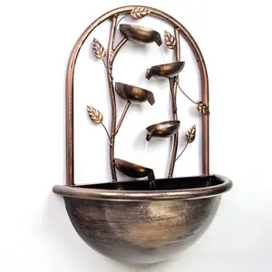 Primrose Olso Cascading Leaf Wall-Mounted Water Feature with Lights H55cm