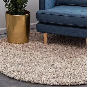 Beige Thick Shaggy Circle Rug - California - 150cm