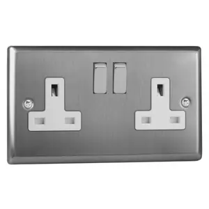 Varilight 2-Gang 13A Double Pole Switched Socket Brushed Steel