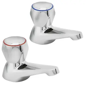 Deva Profile DCM102 Bath Taps With Chrome Finish - Round Hot & Cold Handles - Replacement Commercial Pair Bathroom Bathtub Tap