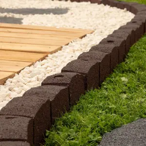 Flexible Lawn Edging Stone Garden Border Grass Pathways Plot Flowerbed Raised Rubber Borders Brown 1.2m - Pack of 20