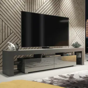 Nova TV Unit 200cm Dark Grey High Gloss Doors with LED Lighting - Creative Furniture