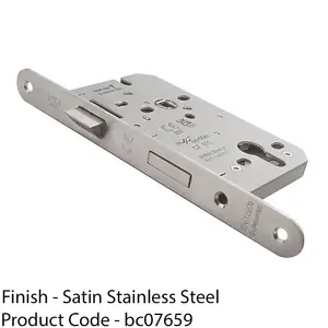 55mm EURO Profile Sashlock Latch - Satin Steel Radius - Reversible Bathroom Lock