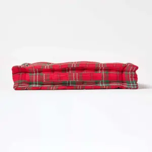 Homescapes Cotton Edward Tartan Floor Cushion, 40 x 40 cm