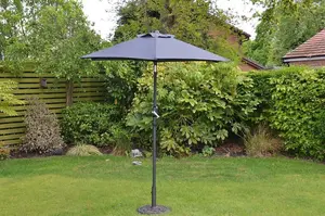 Wind Up Parasol with Steel Shaft Outdoor Garden Patio Easy Assembly Easy Crank