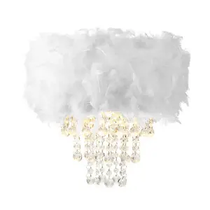 Contemporary White Feather Pendant Light Shade with Transparent Acrylic Droplets