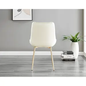 Palermo Velvet Modern Dining Chairs with Tapered Metal Legs & Quilted Diamond Stitching (Set of 2) Cream / Gold