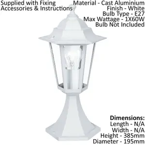 2 PACK IP44 Outdoor Pedestal Light White Aluminium Lantern 60W E27 Porch Lamp