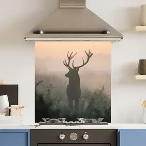 Premium 70 x 75cm 6mm Glass Wild Misty Stag Kitchen Splashback Toughened