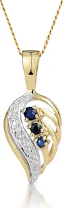 Sapphire 9 X 14 mm And Diamond 9K Yellow Gold Pendant Necklace