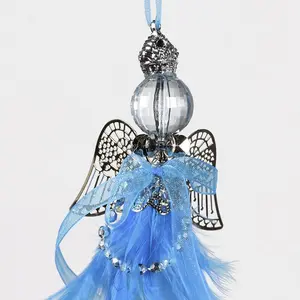 Acrylic Crystal Angel with Feather Hanging Figurine Ornament Light blue/Silver / 12cm H x 6cm W x 5cm D