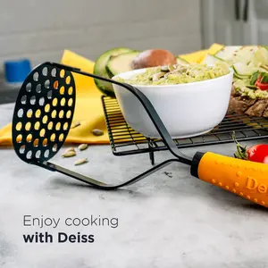 Deiss Pro Heavy Duty Stainless Steel Potato Masher with Non-Slip Rubber Handle Orange/Black