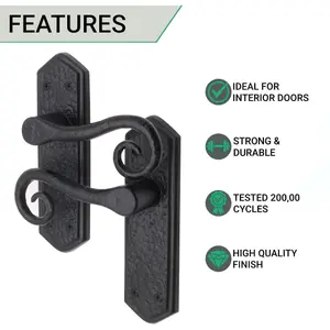 AFIT Black Iron Lever Door Handles on Backplate Curly Tail Pattern - Latch