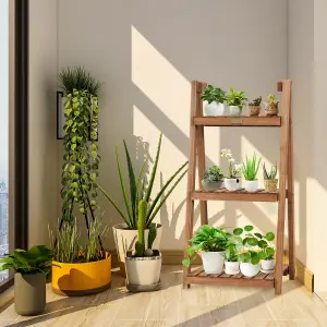 Costway 3-Tier Folding Flower Stand Rack Wooden Flower Pot Shelf Portable Plant Stand Organizer Staircase Display Shelves