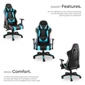 Gaming Chair Tartaros - RGB LEDs, fully adjustable, fully rotatable, massage function - black/azure