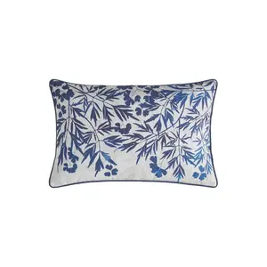 Cyanotype Feathers Floral Rectangular Scatter Cushion Cushion With Filling