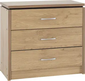 Charles 3 Drawer Chest Oak Effect Veneer with Walnut Trim