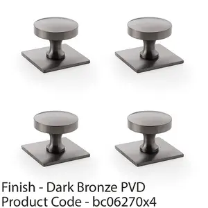 4 PACK - Slim Round Cabinet Door Knob & Matching Backplate - Dark Bronze 38mm Handle