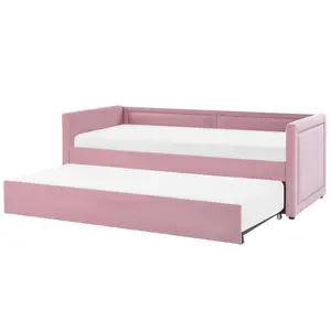 Corduroy EU Single Trundle Bed Pink MIMIZAN