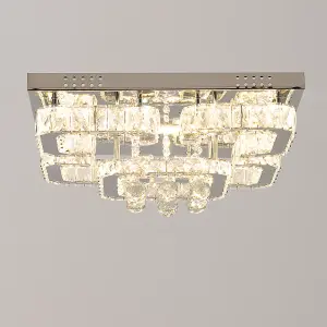 Modern 50cm 5 Head Square Fancy Crystal LED Chrome Flush Mount Dimmable Ceiling Light Fixture