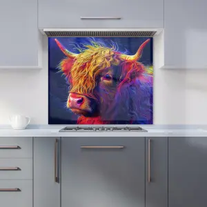 Vibrant Highland Cow Premium Glass Kitchen Splashback W600mm x H750mm