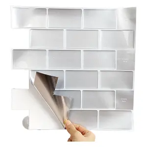 Peel and Stick Self-Adhesive Wall Tile Stickers for Kitchen and Bathroom Backsplash (10 PCS , 12x12 Inches, T 1.2mm Grey)