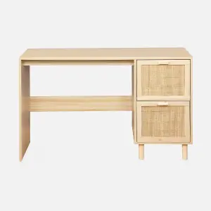 sweeek. 2-drawer woven rattan desk Camargue Natural 120x48x75 cm