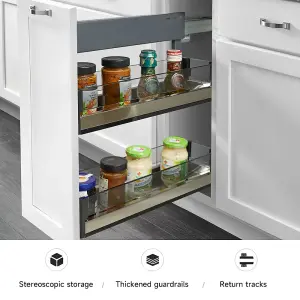 2 Tier Heavy Duty Slide Out Kitchen Storage Cupboard Organiser Shelf, Cabinet for Home Pantry Organisation 20 x 47 x 58cm