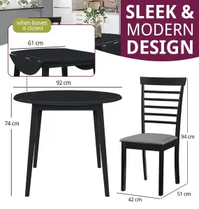 Hallowood Furniture Ledbury Drop Leaf Round Table Set with 2 Chairs in Black Finish